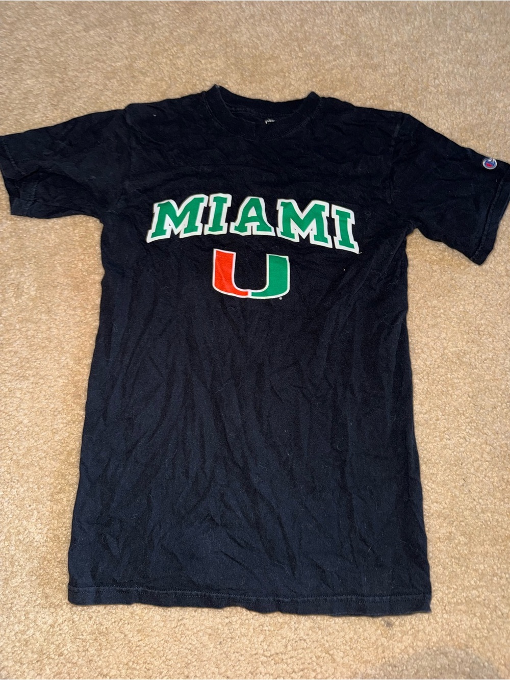 Champion Black Miami U Graphic Tee with Green & Orange Logo
